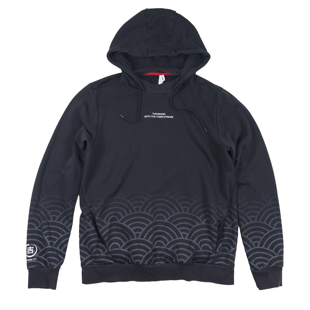 Adidas Neo Hoodie Sweatshirt Mens S Black Silver Metallic Wave Graphic 2010s